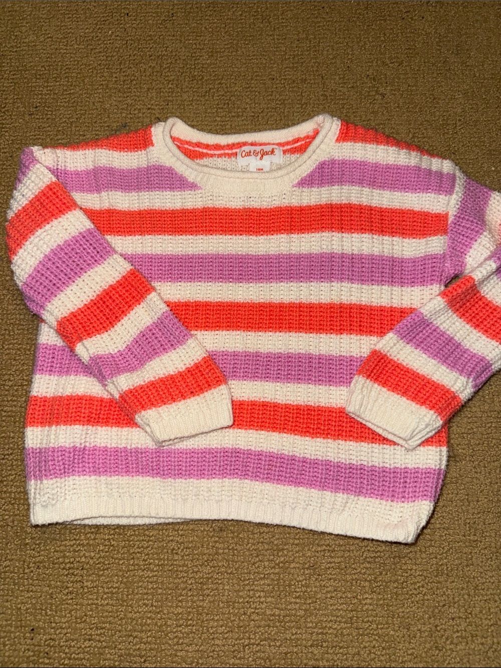 Cat & Jack Striped Crewneck Sweater - Coral, Pink & Cream